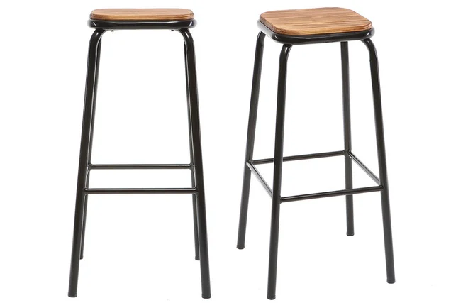Design-Barhocker Edelstahl 2er-Set H 75 cm dunkles Holz MEMPHIS