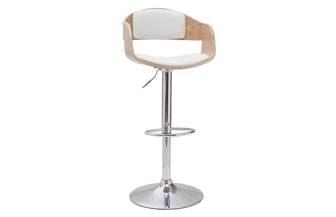 Design-Barhocker EUSTACHE höhenverstellbar weiß und helles Holz