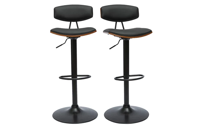 Design-Barhocker höhenverstellbar in Schwarz mit dunklem Holz (2er-Set) VASCO