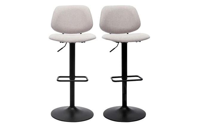 Design-Barhocker höhenverstellbar Stoff mit Samteffekt in Beige und schwarzes Metall (2er-Set) BARNET