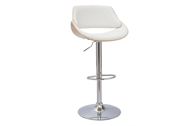 Design-Barhocker höhenverstellbar weiß und helles Holz CLASH