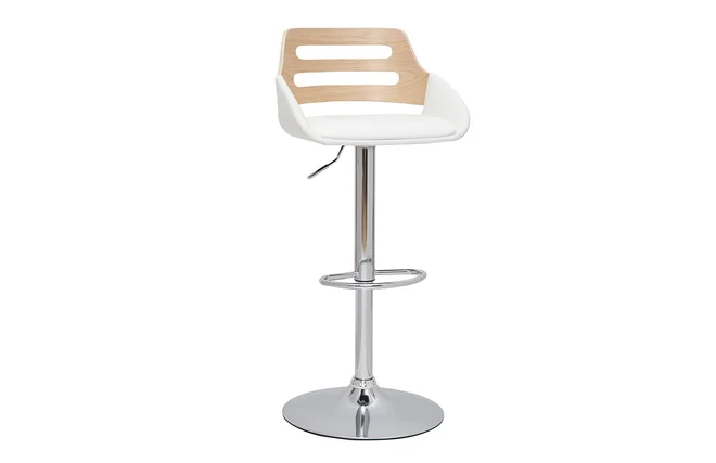 Design-Barhocker höhenverstellbar weiß und helles Holz PERNIK