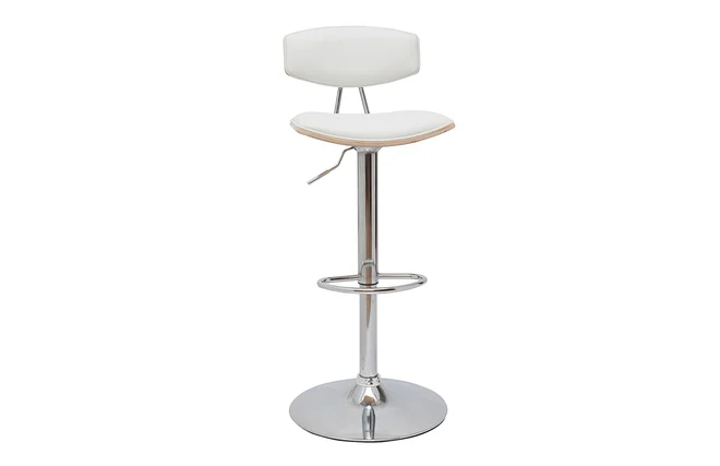 Design-Barhocker höhenverstellbar weiß und helles Holz VASCO