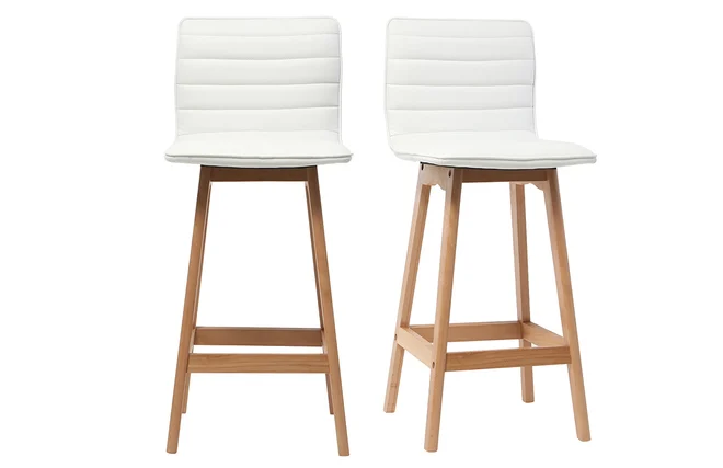 Design-Barhocker Holz und PU Weiß 65 cm 2 Stck. EMMA