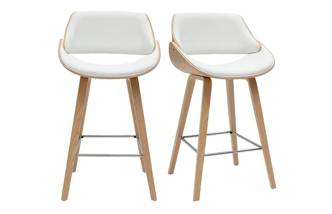 Design-Barhocker in Weiß und hellem Holz H70 cm (2er-Set) CLASH