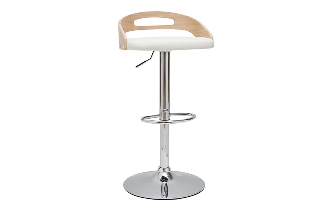 Design-Barhocker MANO höhenverstellbar weiß und helles Holz