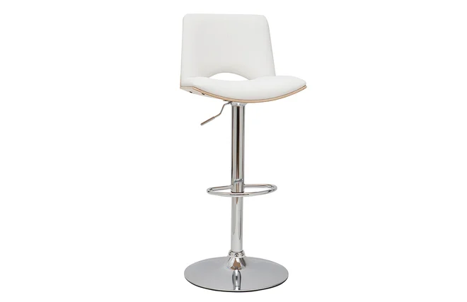 Design-Barhocker PANACH höhenverstellbar weiß und helles Holz