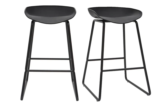 Design-Barhocker Schwarz mit Metallbeinen (2 Stk.) PEBBLE