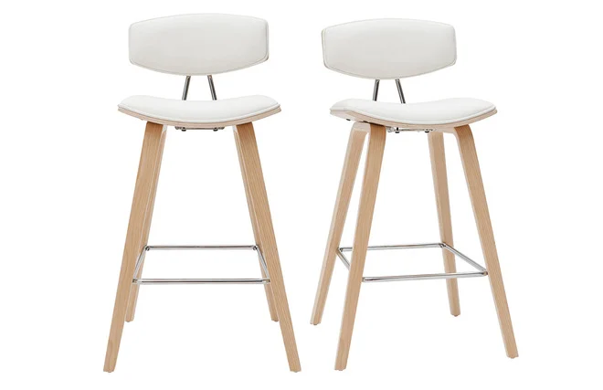 Design-Barhocker weiß mit hellem Holz H 69 cm (Zweierset) VASCO