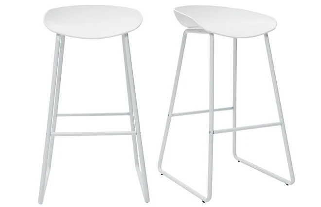 Design-Barhocker Weiß mit Metallbeinen (2 Stk.) PEBBLE