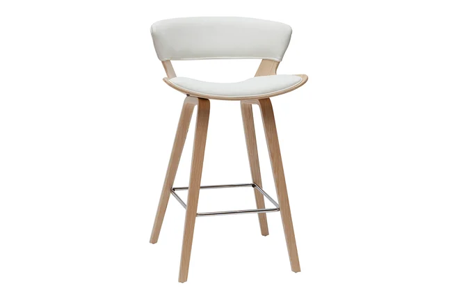 Design-Barhocker weiß und helles Holz H65 cm SYRAH