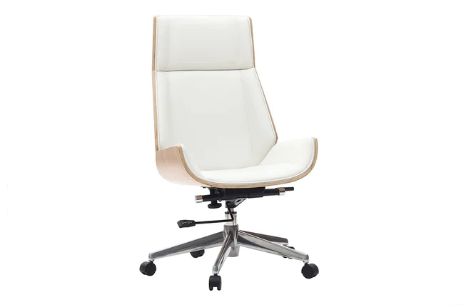 Design-Bürosessel helles Holz und PU Weiß CURVED