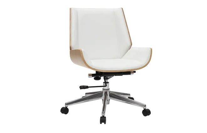 Design-Bürosessel helles Holz und PU Weiß CURVED