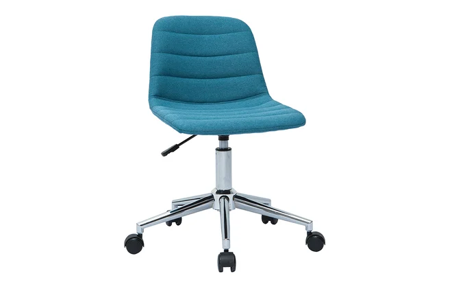 Design-Bürostuhl entenblauer Stoff und verchromter Stahl SAURY