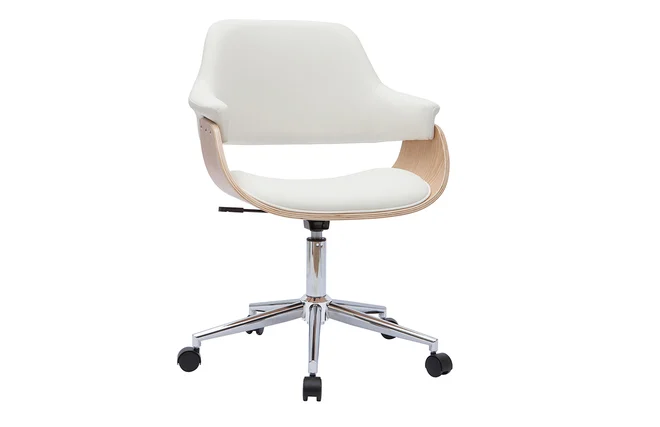 Design-Bürostuhl in Weiß mit hellem Holz HANSEN
