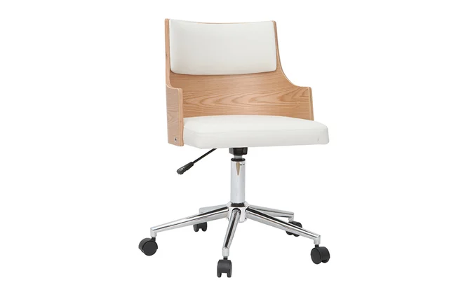 Design-Bürostuhl weiß und helles Holz mit integriertem Kissen MAYOL