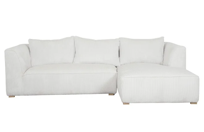 Design-Ecksofa rechtseitig aus geripptem, écrufarbenem Samtstoff 3-4 Sitzer PANAM