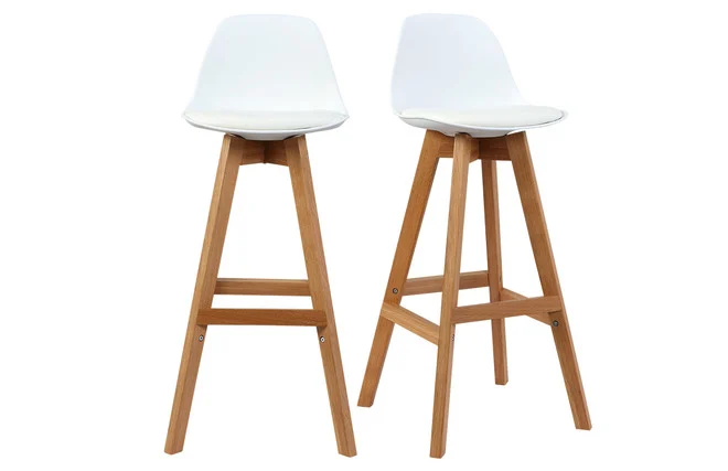 Design-Hocker Weiß und Holz 65 cm 2er-Set MINI PAULINE