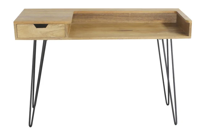 Design-Schreibtisch aus Mangoholz mit Hairpin Legs Metall Schwarz VIBES