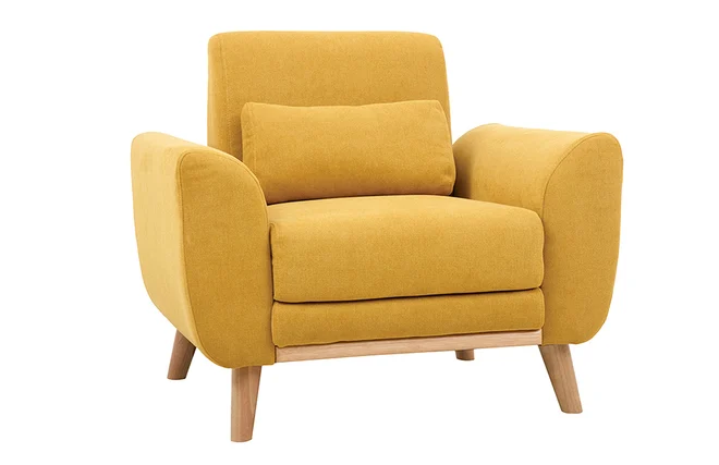 Design-Sessel Stoff Gelb und Füße Eiche EKTOR