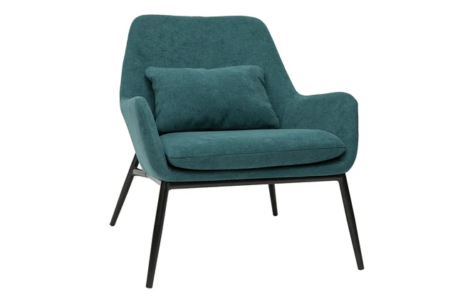 Design-Sessel Stoff mit Samteffekt in Entenblau und schwarzem Metall MAXINE