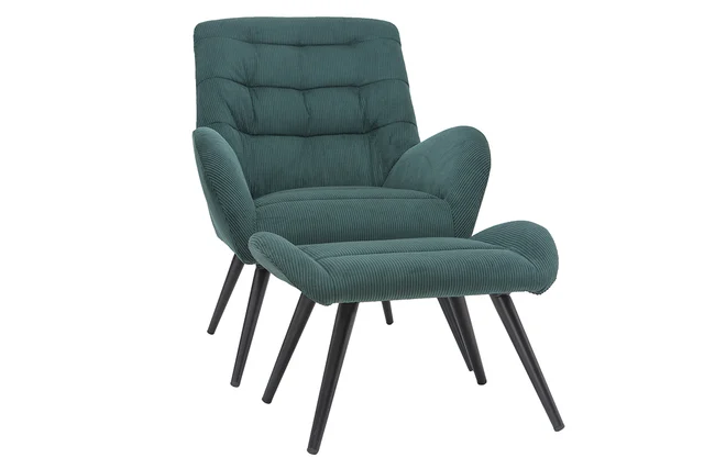 Design-Sessel und Fußstütze aus grünem Stoff ZOE