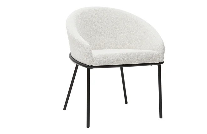 Design-Stuhl aus weißem Chenille-Veloursstoff und schwarzem Metall JENNA