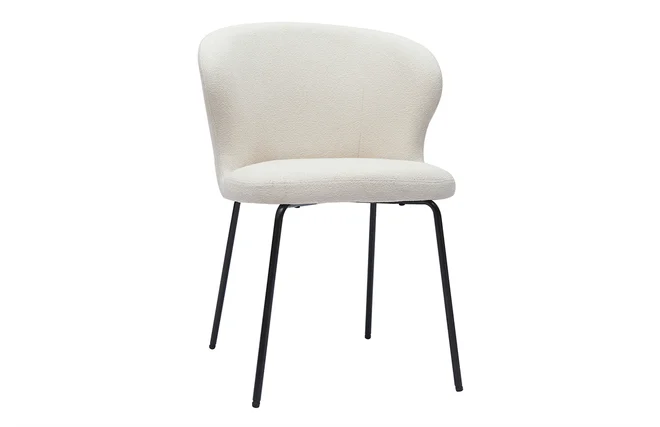 Design-Stuhl aus weißem Stoff mit Bouclé-Wolleffekt und schwarzem Metall YDA