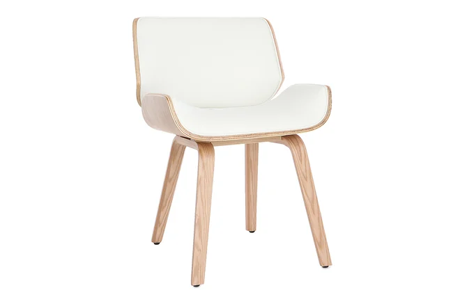 Design-Stuhl, weiß und helles Holz RUBBENS