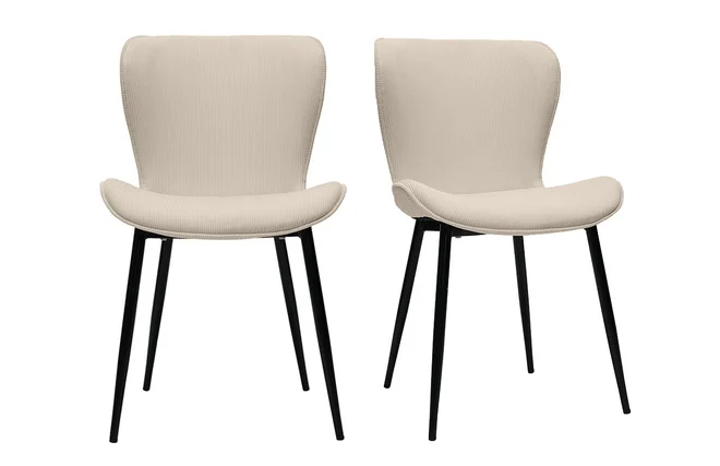 Design-Stühle aus beigem Cord mit Samteffekt und schwarzen Metallbeinen (2er-Set) ADDICT