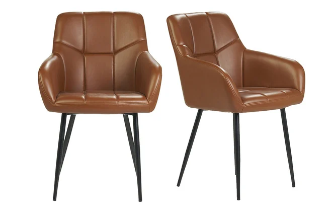Design-Stühle aus braunem Polyurethan und schwarzem Metall (2er-Set) MONTERO