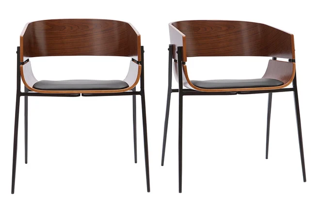 Design-Stühle aus dunklem Holz und schwarzem Metall (2er-Set) WESS