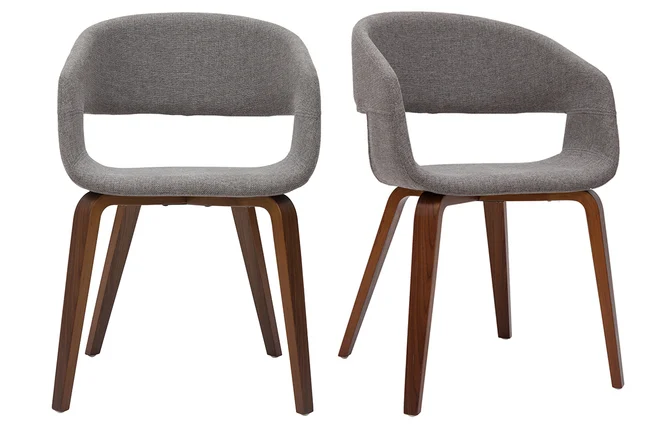 Design-Stühle aus hellgrauem Stoff mit dunklen Holzbeinen (2er-Set) SLAM