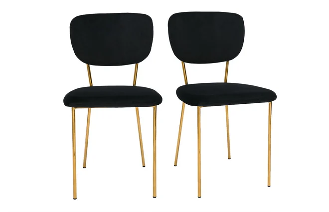 Design-Stühle aus schwarzem Samt und vergoldetem Metall (2er-Set) LEPIDUS