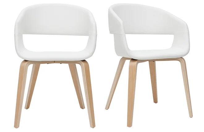 Design-Stühle aus weißem Polyurethan mit hellen Holzbeinen (2er-Set) SLAM