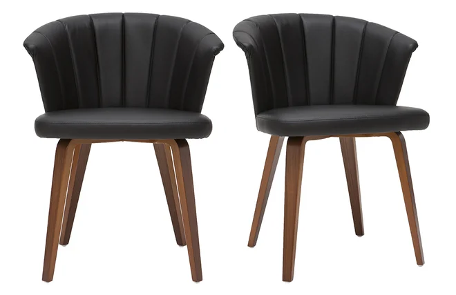Design-Stühle in Schwarz und dunklem Walnussfurnier (2er-Set) ALBIN