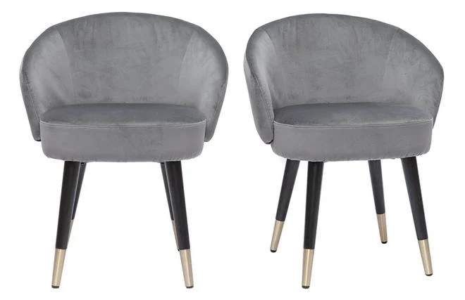 Design-Stühle mit grauem Samt und schwarz-vergoldeten Metallbeinen (2er-Set) BRIZO