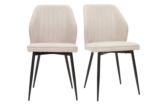 Design-Stühle Stoff mit strukturiertem Samteffekt in Beige und schwarze Metallfüße (2er-Set) FANETTE