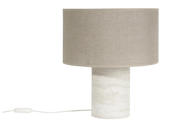 Design-Tischleuchte mit Travertin-Effekt und Leinenschirm H37 cm SEMA