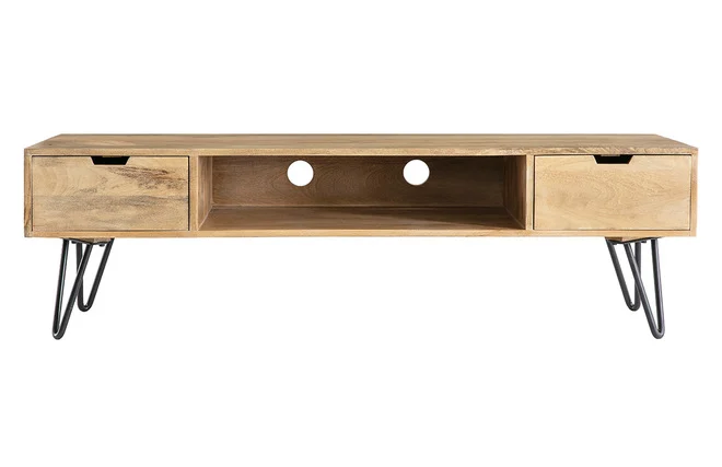Design-TV-Möbel Mangoholz Hairpin-Tischbeine Metall VIBES