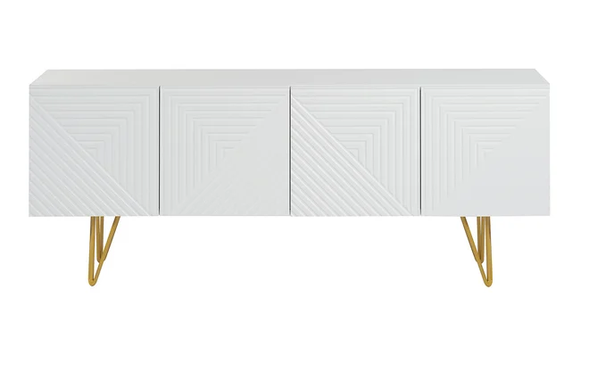 Design-TV-Möbel mit weißer Gravur und goldfarbenem Metall B140 cm OZEN