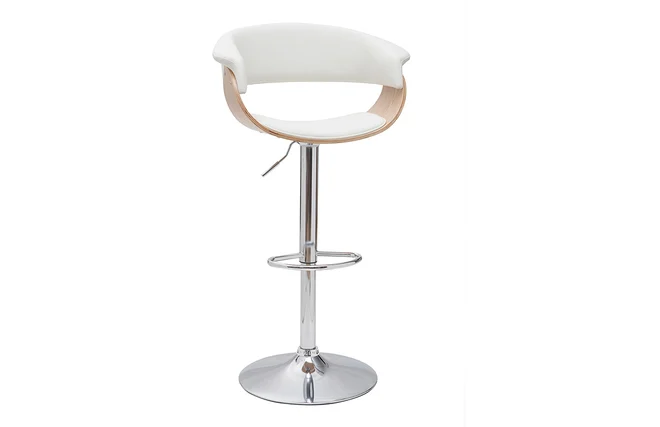 Designer-Barhocker höhenverstellbar weiß und helles Holz OKTAV