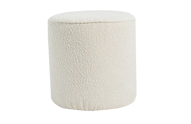 Designer-Hocker weißer Stoff aus Bouclé-Wolle D 40cm MERIBEL