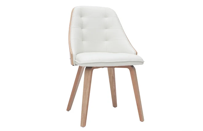 Designer-Stuhl aus zwei Materialien weiß und helles Holz FLUFFY