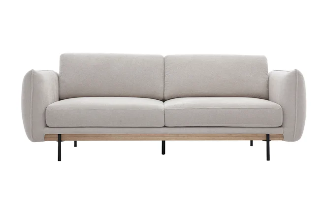 Designersofa TODD mit 3 Plätzen in beige Chenille-Stoff und schwarzem Metall
