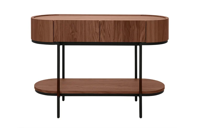 Designkonsole mit Schubladen aus dunklem Walnussholz und schwarzem Metall L110 cm SKYE