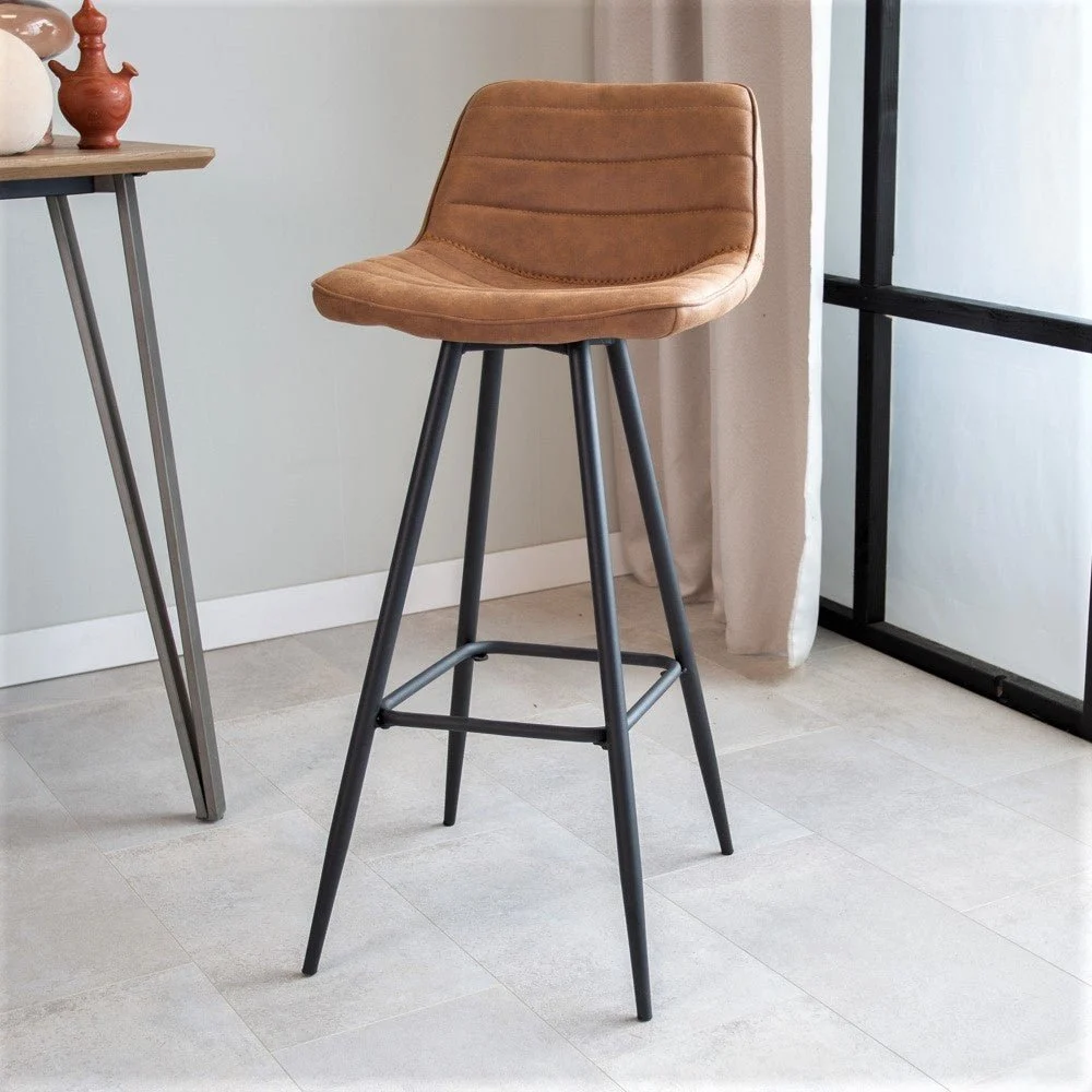 Industriell Barhocker Cognacfarbener Kenton-Mikrofaserstoff – 76 cm Sitzhöhe
