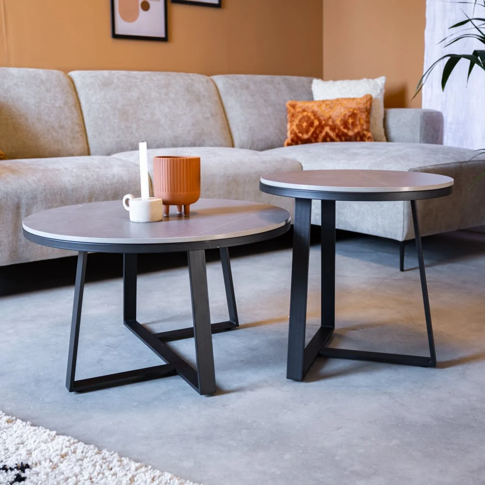 Couchtisch 2er-Set Tanner rund Marmoroptik Grau