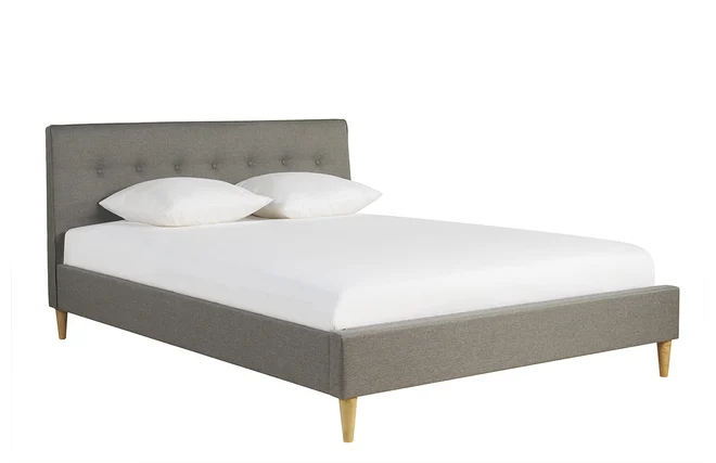 Doppelbett 160x200 cm mit Bettkopfteil aus hellgrauem Stoff LEONCE