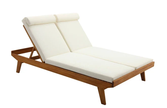 Doppelsonnenliege mit mehrfach verstellbarer Rückenlehne weiß und Massivholz B127 cm CARACAS